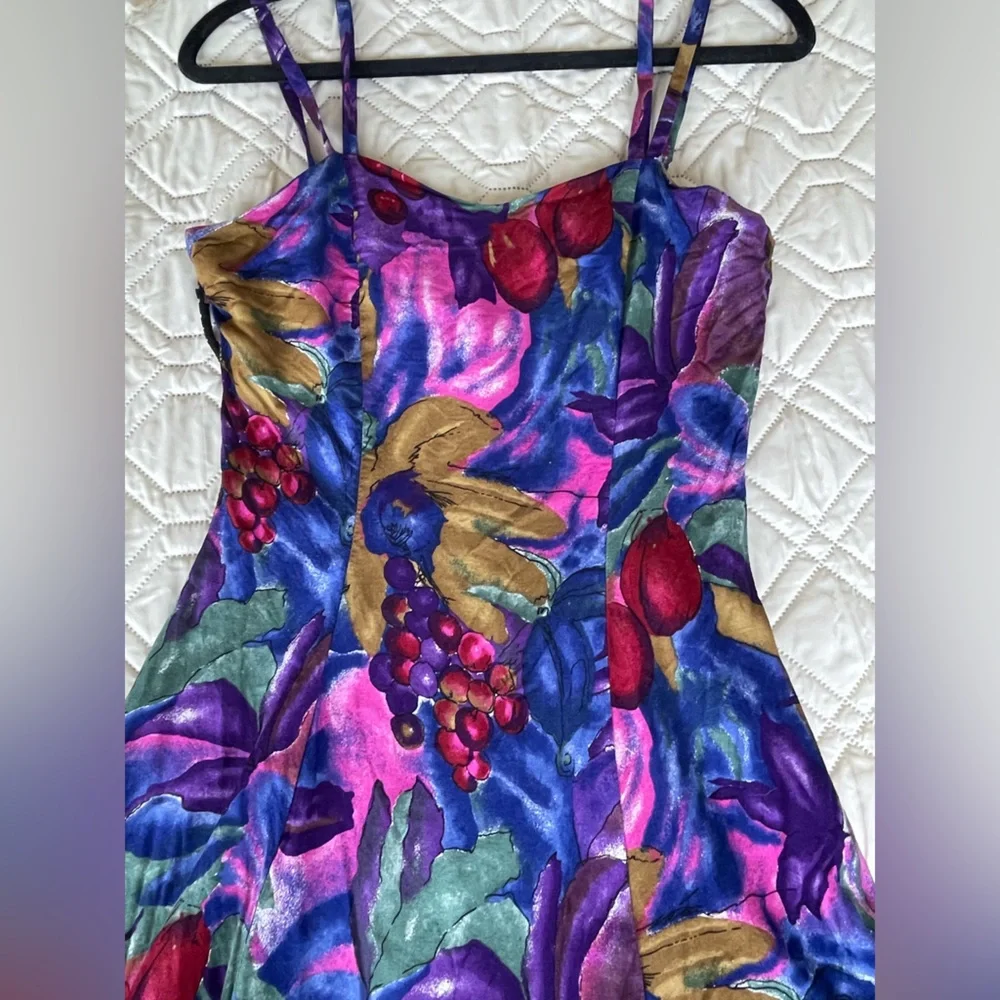Vintage 90s All That Jazz Cotton Ruffle Floral Cut Out Back Colorful Dress - Picture 1 of 9